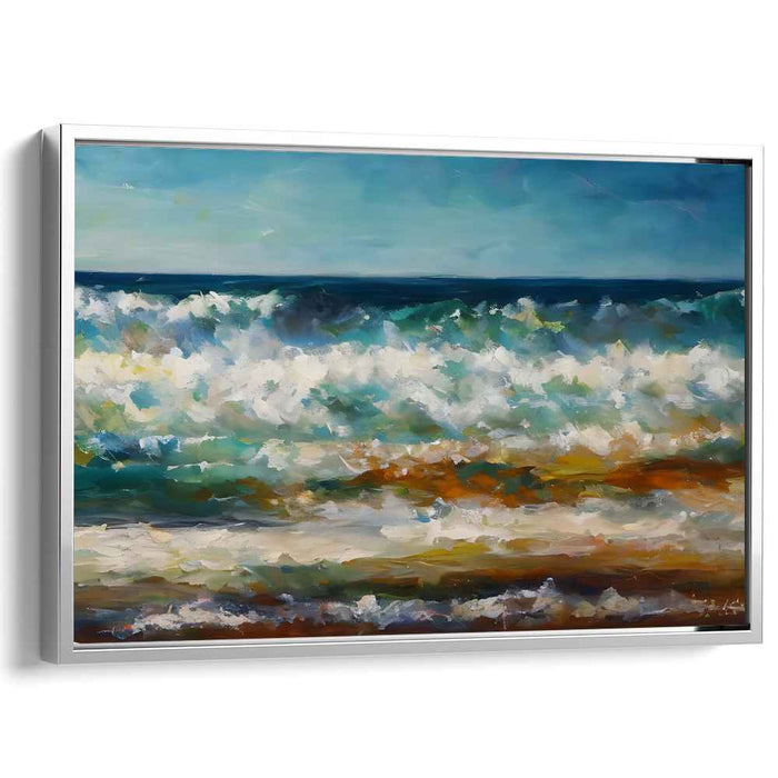 Oceanic Brushwork Essence: Impressionistic Seascape Canvas Art Print