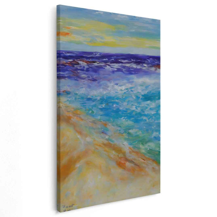 Echoes of Tide's Embrace: Impressionistic Coastal Seascape Canvas Art Print