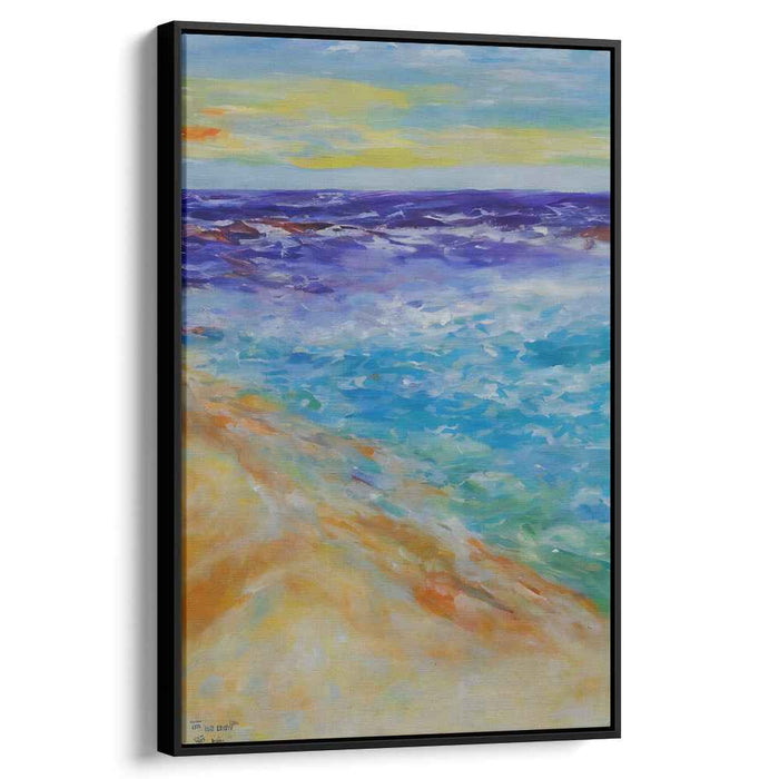 Echoes of Tide's Embrace: Impressionistic Coastal Seascape Canvas Art Print