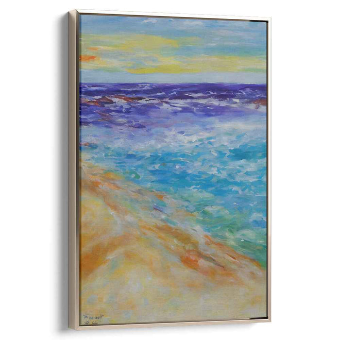 Echoes of Tide's Embrace: Impressionistic Coastal Seascape Canvas Art Print