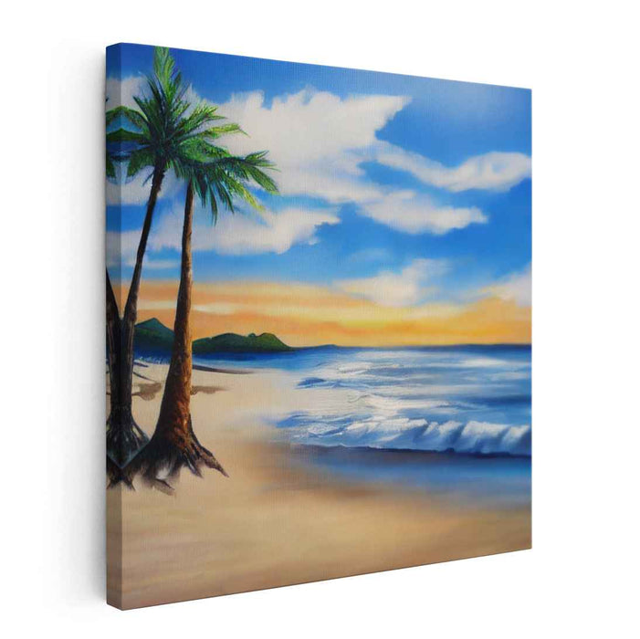 Palm Paradise: Serene Tropical Beach Canvas Art Print