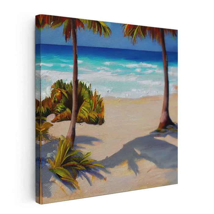 Tropical Breeze Haven: Serene Beachside Palm Trees Canvas Art Print