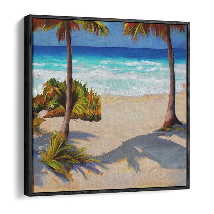 Tropical Breeze Haven: Serene Beachside Palm Trees Canvas Art Print