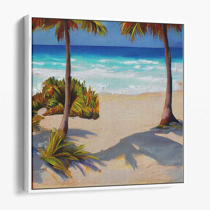 Tropical Breeze Haven: Serene Beachside Palm Trees Canvas Art Print