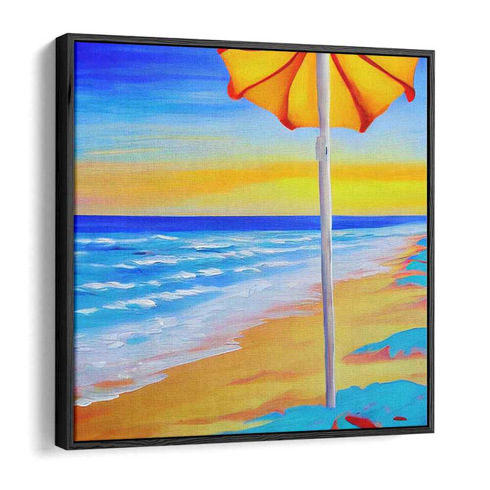 Tropical Shade Harmony: Vibrant Beachscape with Sunlit Umbrella Canvas Art