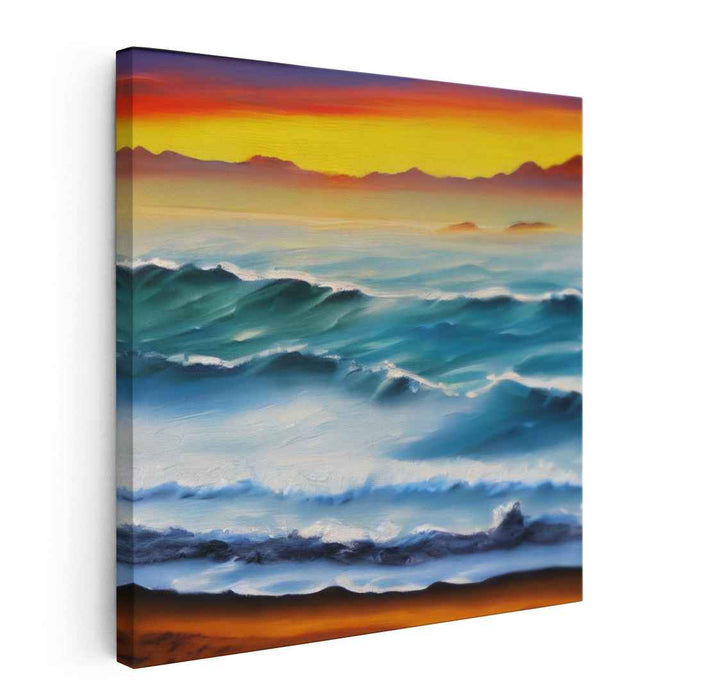 Tranquil Waves at Sunset: Serene Ocean Canvas Art Print