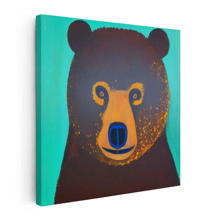 Mystic Aura Bear: Enchanting Teal and Brown Bear Canvas Art