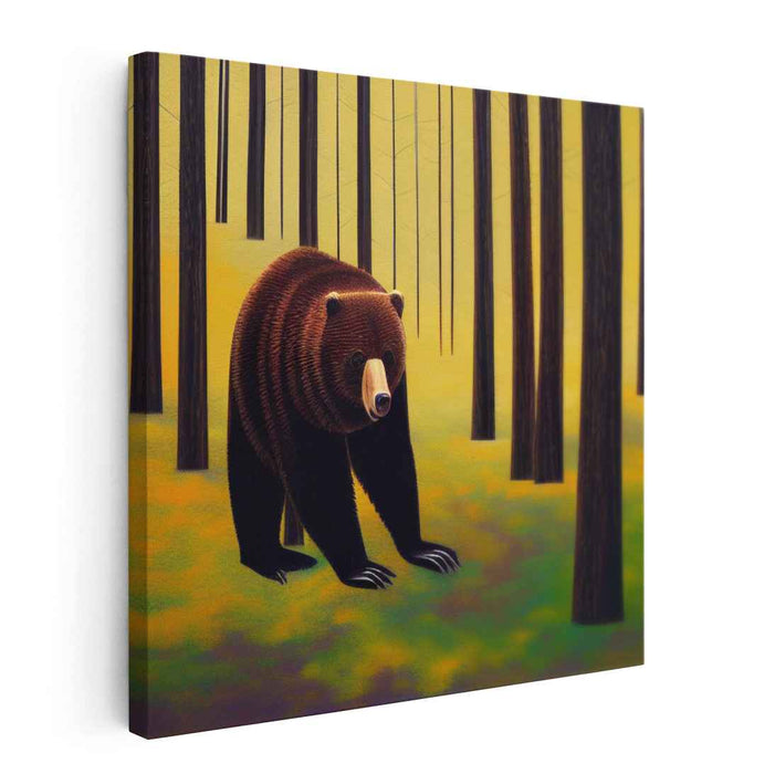 Bear's Domain: Realistic Bear in Serene Forest Canvas Art Print