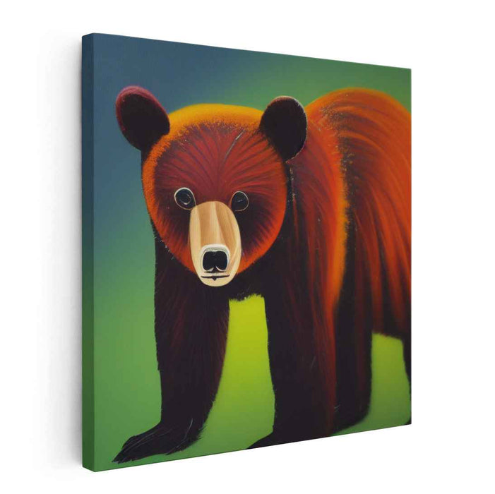 Blaze and Serenity Dance: Stylized Bear in Fiery Orange and Tranquil Green Canvas Art
