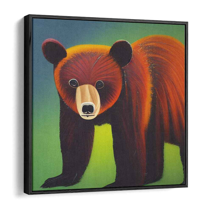 Blaze and Serenity Dance: Stylized Bear in Fiery Orange and Tranquil Green Canvas Art