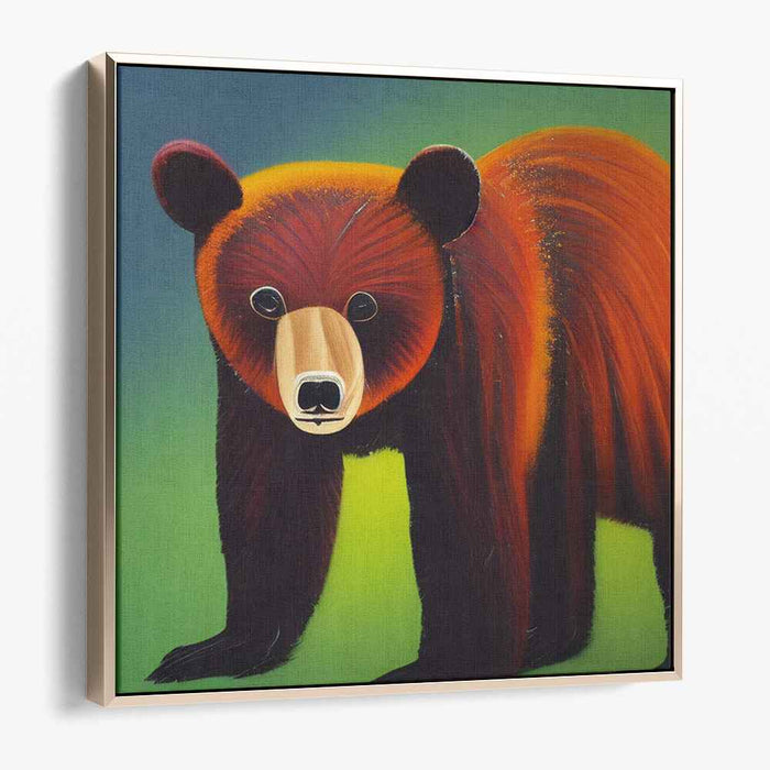 Blaze and Serenity Dance: Stylized Bear in Fiery Orange and Tranquil Green Canvas Art