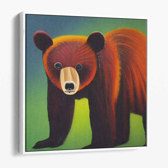 Blaze and Serenity Dance: Stylized Bear in Fiery Orange and Tranquil Green Canvas Art