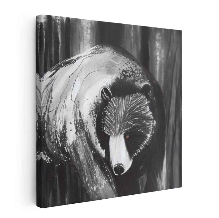 Cryptic Forest Guardian: Enigmatic Badger in Monochrome Forest Canvas Art