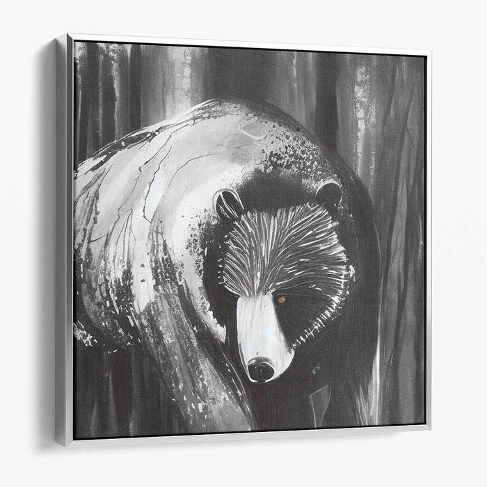 Cryptic Forest Guardian: Enigmatic Badger in Monochrome Forest Canvas Art