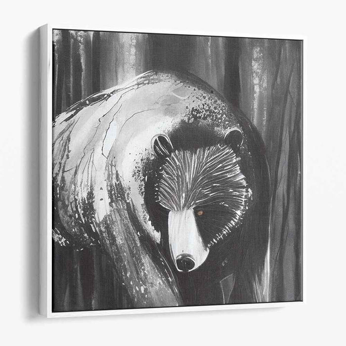 Cryptic Forest Guardian: Enigmatic Badger in Monochrome Forest Canvas Art