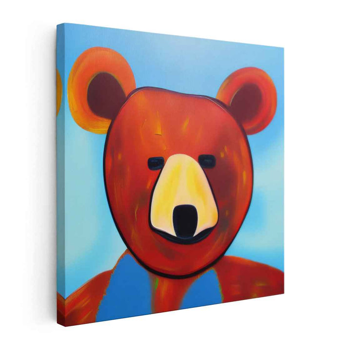 Crimson Gaze: Contemporary Teddy Bear Portrait in Rich Red and Blue