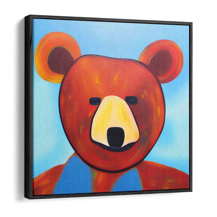 Crimson Gaze: Contemporary Teddy Bear Portrait in Rich Red and Blue