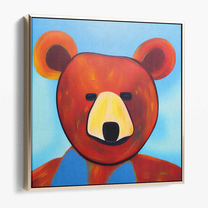 Crimson Gaze: Contemporary Teddy Bear Portrait in Rich Red and Blue