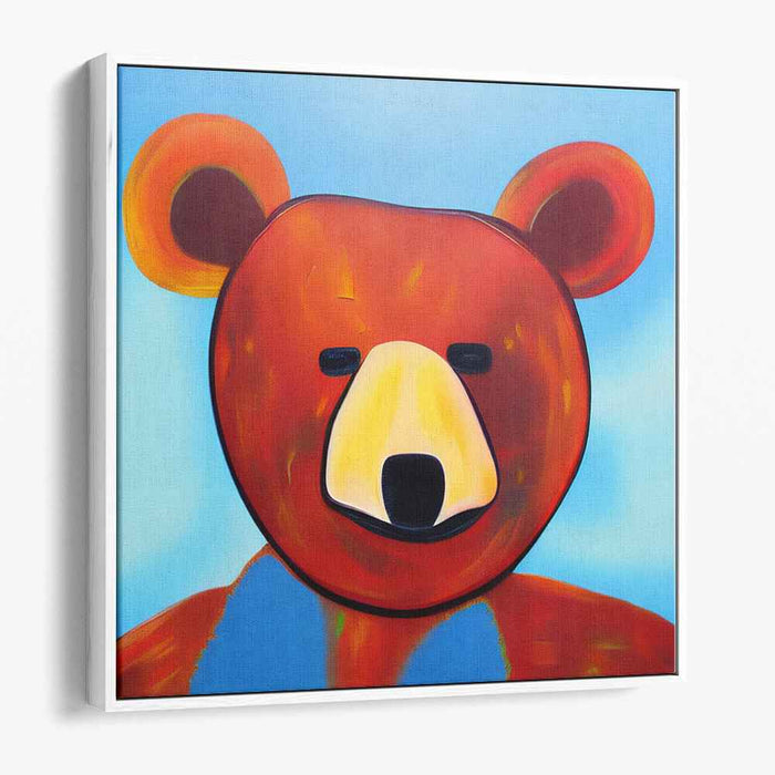 Crimson Gaze: Contemporary Teddy Bear Portrait in Rich Red and Blue