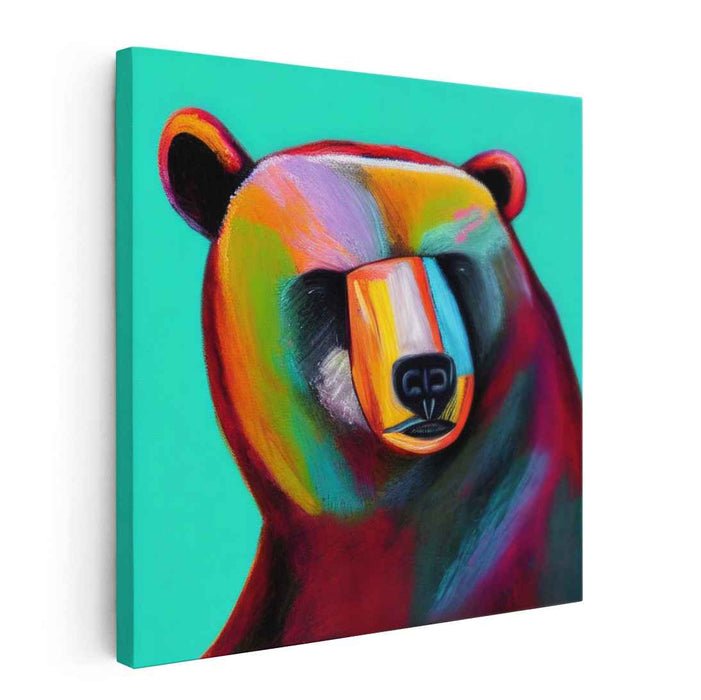 Colorful Enigma: Abstract Cubist Bear Portrait Canvas Art