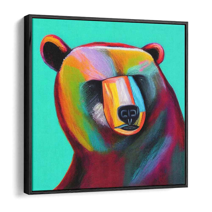 Colorful Enigma: Abstract Cubist Bear Portrait Canvas Art