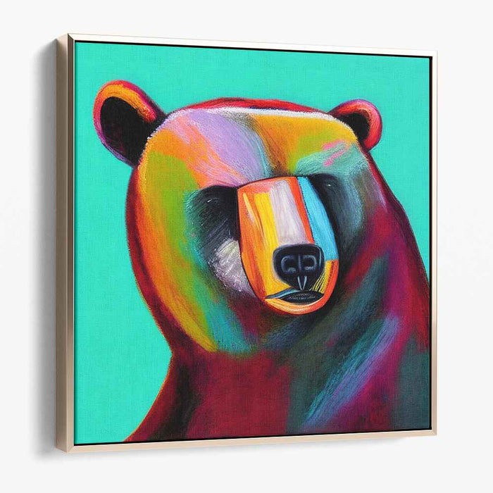 Colorful Enigma: Abstract Cubist Bear Portrait Canvas Art