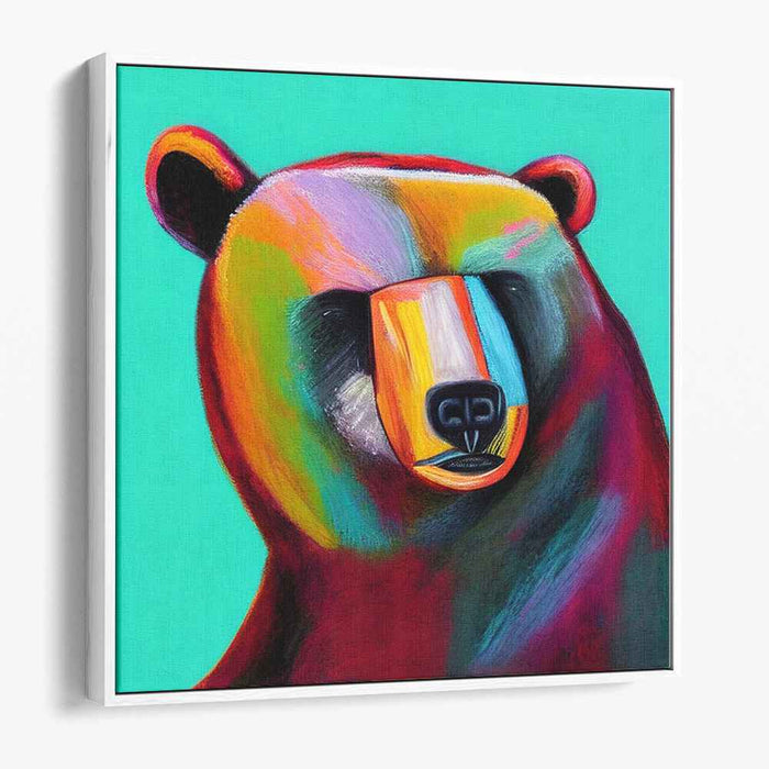 Colorful Enigma: Abstract Cubist Bear Portrait Canvas Art