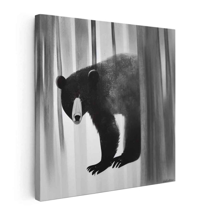 Solitude Forest Guardian: Solitary Bear in Misty Woods Canvas Art