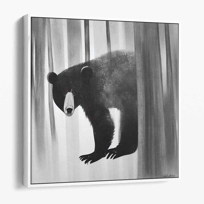 Solitude Forest Guardian: Solitary Bear in Misty Woods Canvas Art