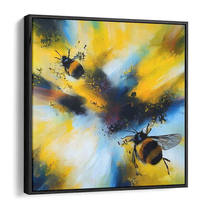 Buzzing Paint Dance: Dynamic Bee and Splatter Canvas Art