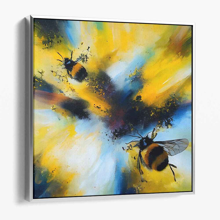 Buzzing Paint Dance: Dynamic Bee and Splatter Canvas Art