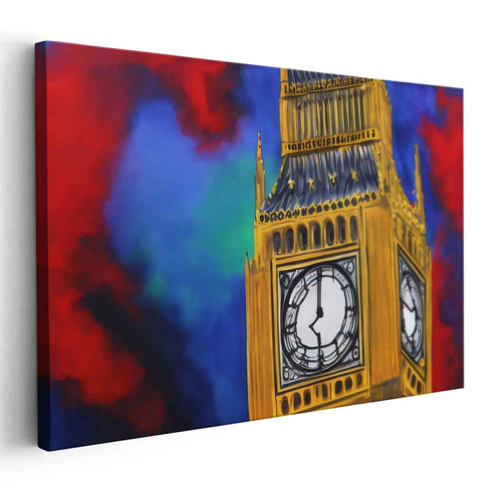 Time's Echo: Abstract Expressionist Big Ben in Golden Hues