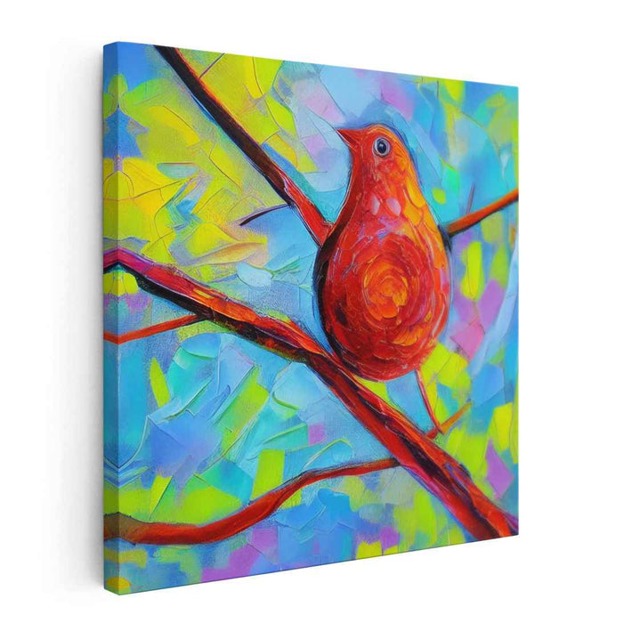 Radiant Red Bird: Fauvist-Inspired Colorful Canvas Art Print