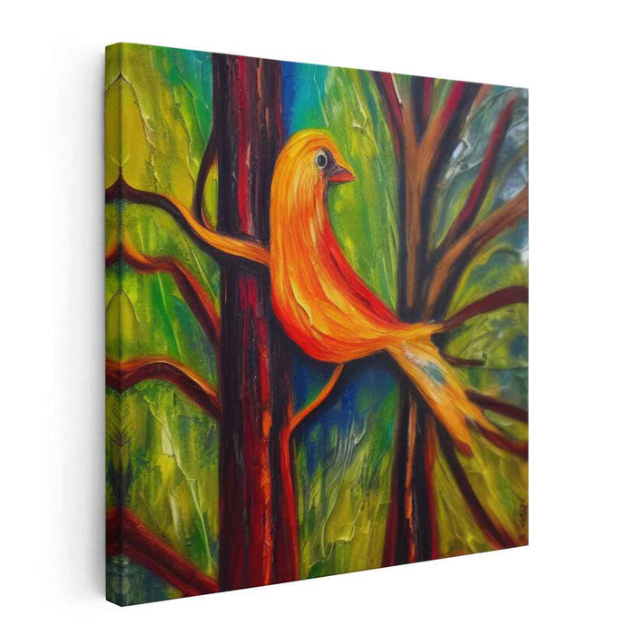 Avian Embers: Expressive Orange Bird Canvas Art Print