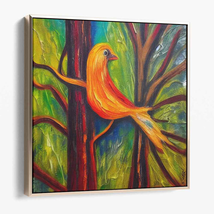 Avian Embers: Expressive Orange Bird Canvas Art Print