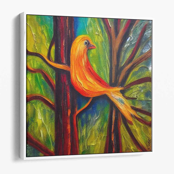 Avian Embers: Expressive Orange Bird Canvas Art Print