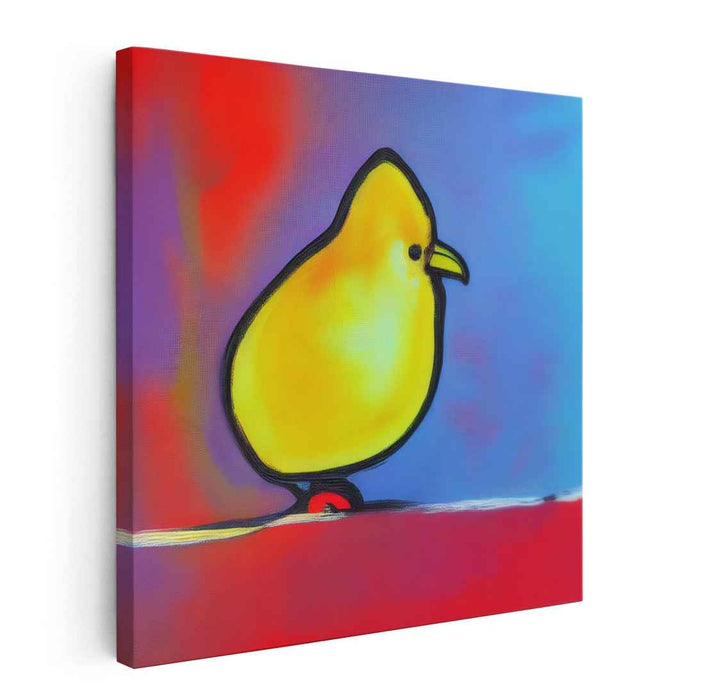 Cheerful Radiance: Vibrant Yellow Bird on Colorful Canvas Art Print