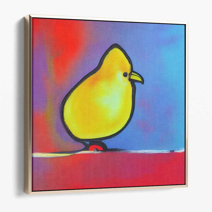 Cheerful Radiance: Vibrant Yellow Bird on Colorful Canvas Art Print