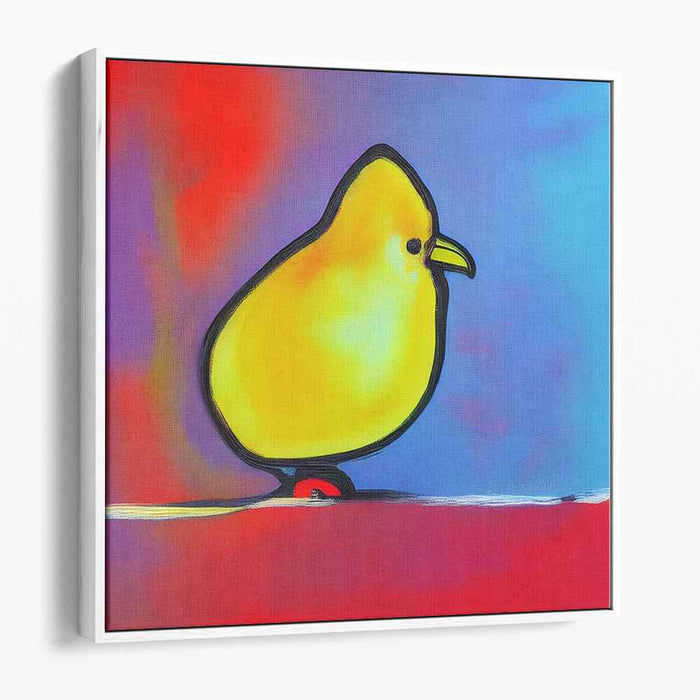 Cheerful Radiance: Vibrant Yellow Bird on Colorful Canvas Art Print