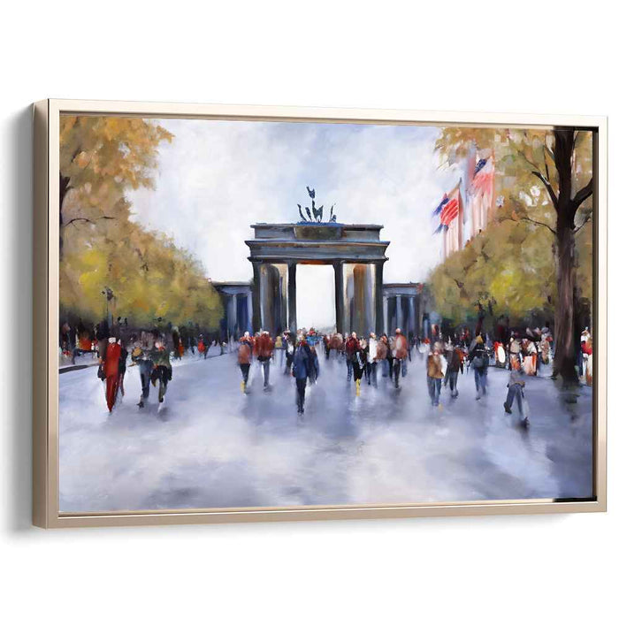 Autumn Bustle at Brandenburg Gate: Impressionist Urban Canvas Art