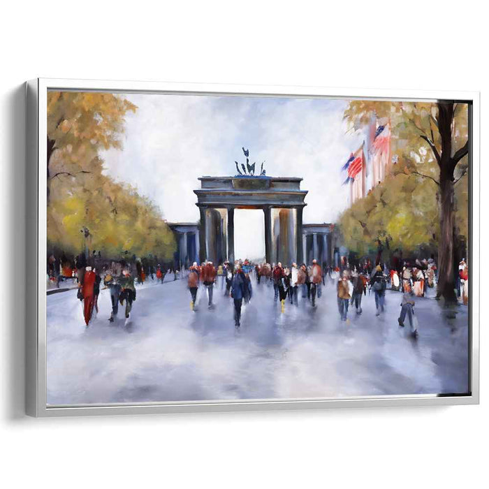 Autumn Bustle at Brandenburg Gate: Impressionist Urban Canvas Art