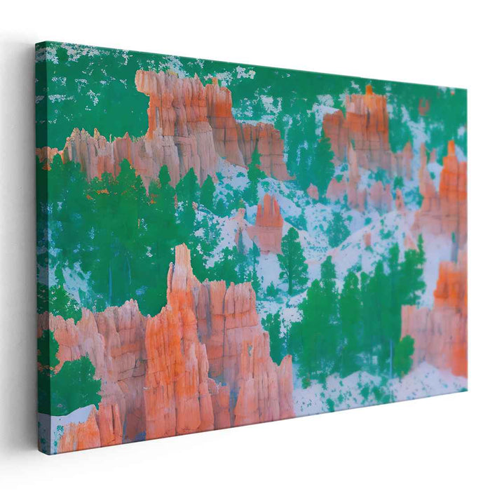 Winter's Embrace on Red Cliffs: Aerial Landscape Canvas Art