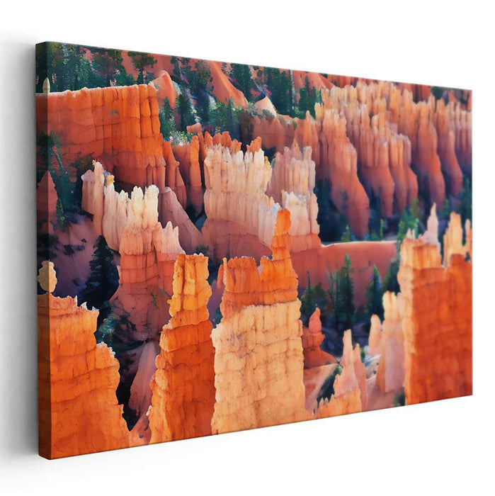 Blaze Through Canyon Mystique: Vibrant Hoodoos in Fiery Orange Landscape Canvas Art