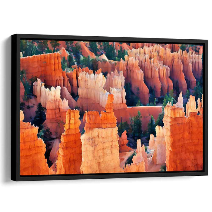 Blaze Through Canyon Mystique: Vibrant Hoodoos in Fiery Orange Landscape Canvas Art