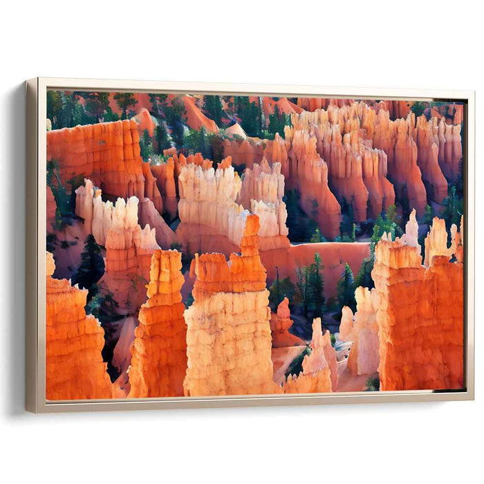 Blaze Through Canyon Mystique: Vibrant Hoodoos in Fiery Orange Landscape Canvas Art