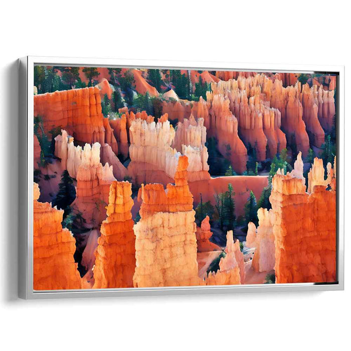 Blaze Through Canyon Mystique: Vibrant Hoodoos in Fiery Orange Landscape Canvas Art