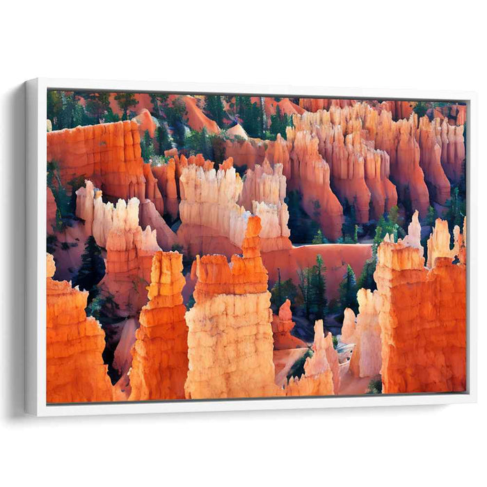 Blaze Through Canyon Mystique: Vibrant Hoodoos in Fiery Orange Landscape Canvas Art