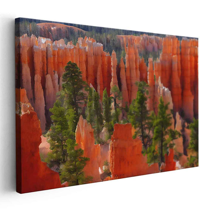 Canyon's Crimson Embrace: Captivating Red Rock Formations of Bryce Canyon Canvas Print