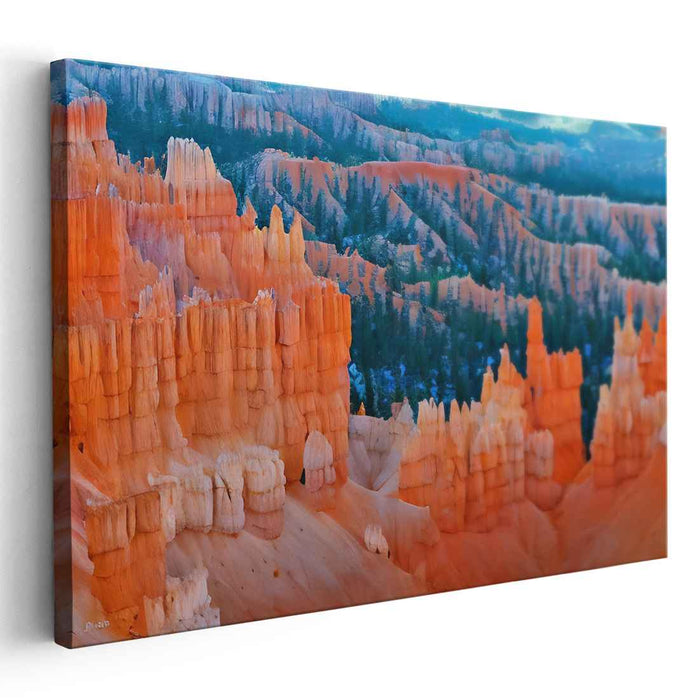 Tangerine Monoliths: Impressionist Landscape of Majestic Orange Hoodoos Canvas Art
