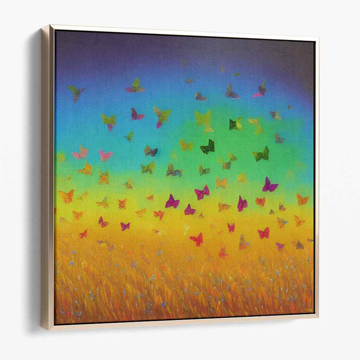 Golden Dreams Flutter By: Vibrant Butterflies Over Golden Fields Canvas Art Print
